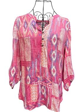 Como Vintage Pink Multi-Pattern Button Placket Tunic
